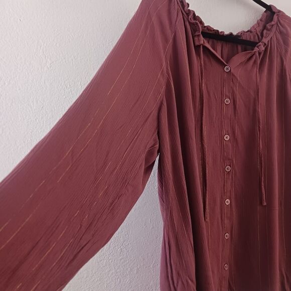 Torride Crinkle Gauze With Lurex Peasant rose brown Blouse size 1X - Picture 4 of 6